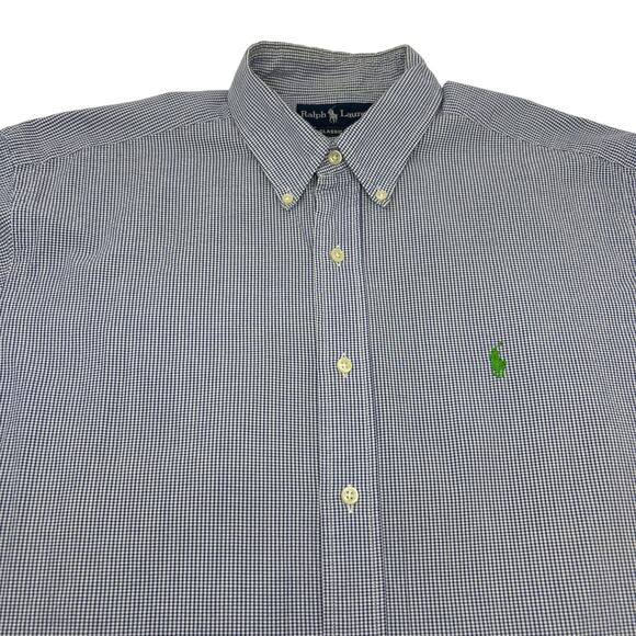 Ralph Lauren Large Blue Check Seersucker Short Sleeve Classic Button Down Shirt - Picture 1 of 5